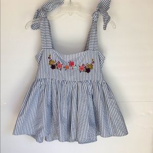 Women’s blue stripped shoulder tie top